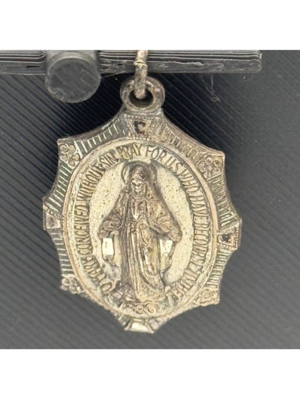 MCM Sterling Silver Miraculous Medal Of Our Lady Grace Pendant Charm 1" 925 Vtg